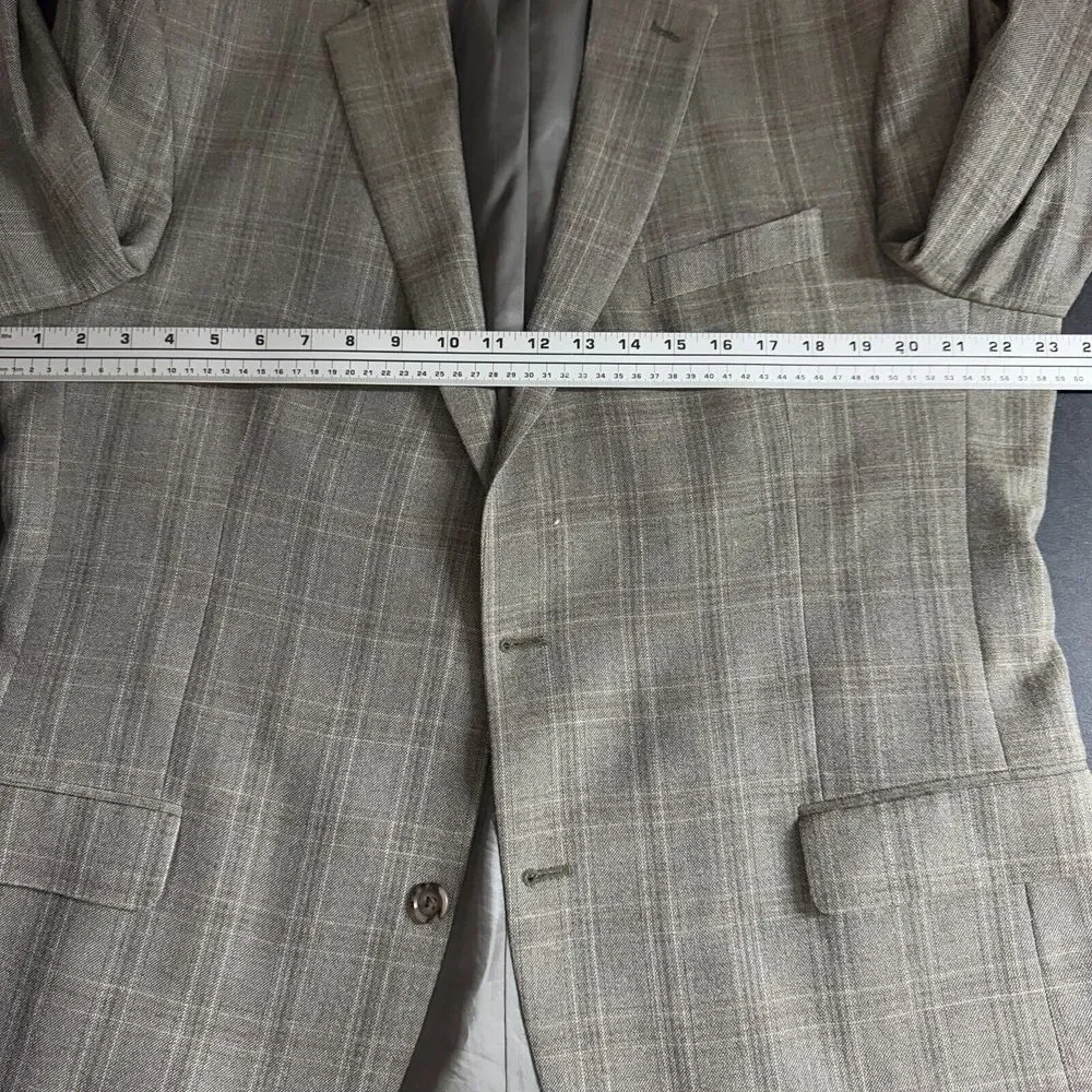 Jos A Bank Traditional Fit Blazer Sport Coat 44L Mens Check Brown Wool‎ Silk